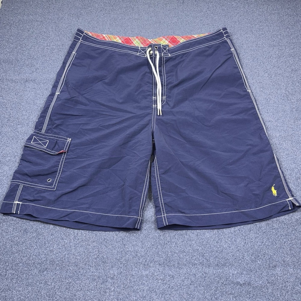 Polo Ralph Lauren Swim Trunks XL Lined Cargo Blue Yellow Pony Board Shorts Beach
